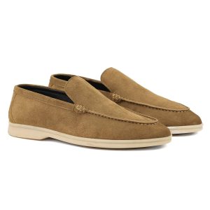 Tan Suede Derby Shoes And Beige Loafers Bella