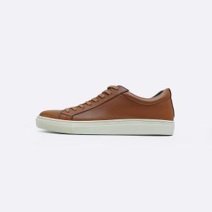 Men's Brown Leather Sneakers Casual Lowtop Trainers Bella