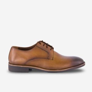 Brown Burnished Laceup Derby Shoes With Bella Tread