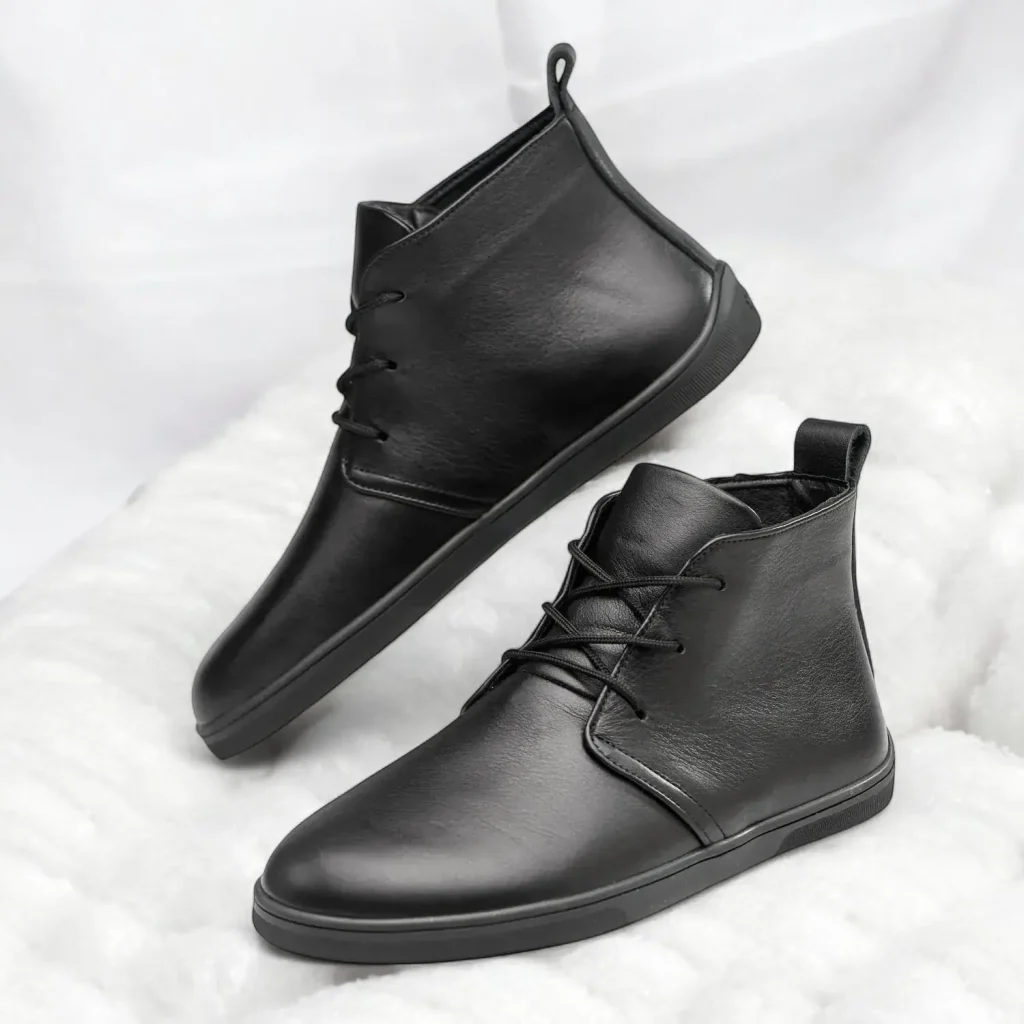 Barefoot Black Leather Boots For Women Wide Toe