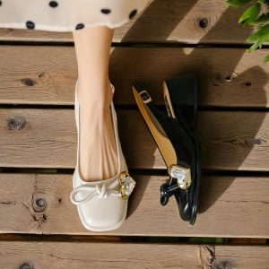 Patent Leather Heart Slingback Sandals: Chunky Heel Square