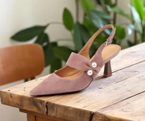 Suede Slingback Sandals: Pointed Toe Pearl Heels 6cm